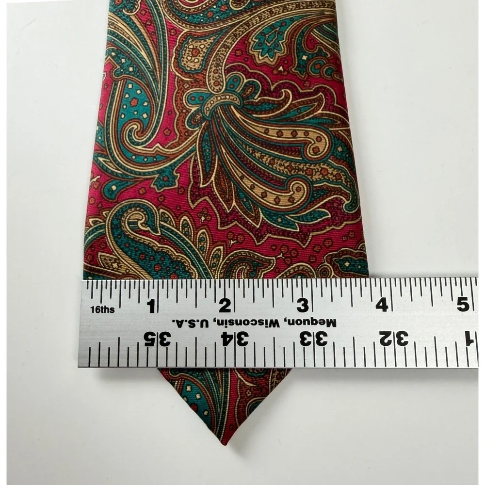 Vintage Brownstone Paisley Maroon Teal Italian Fabric‎ Silk Tie USA